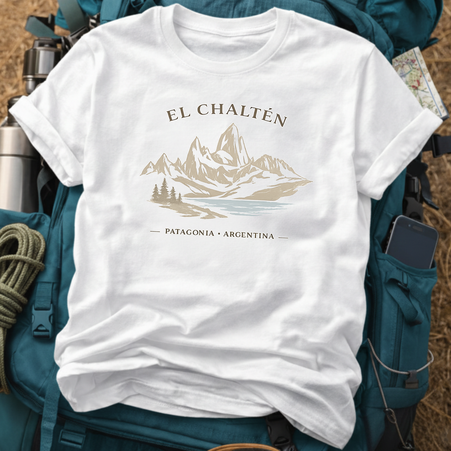 El Chalten Trekking T-Shirt - Minimalist Fitz Roy Silhouette Graphic Tee
