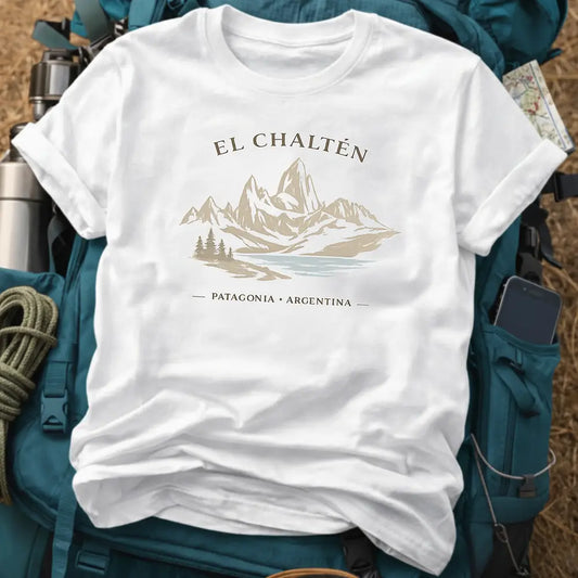 El Chalten Trekking T-Shirt - Minimalist Fitz Roy Silhouette Graphic Tee