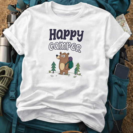 "Happy Camper" Cute Bear Graphic Tee - Nature Adventure T-Shirt