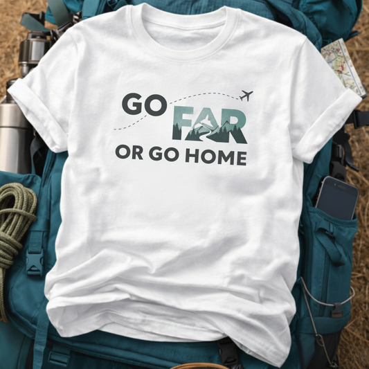 "Go Far Or Go Home" Adventure Tee - Aviation & Mountain Graphic T-Shirt
