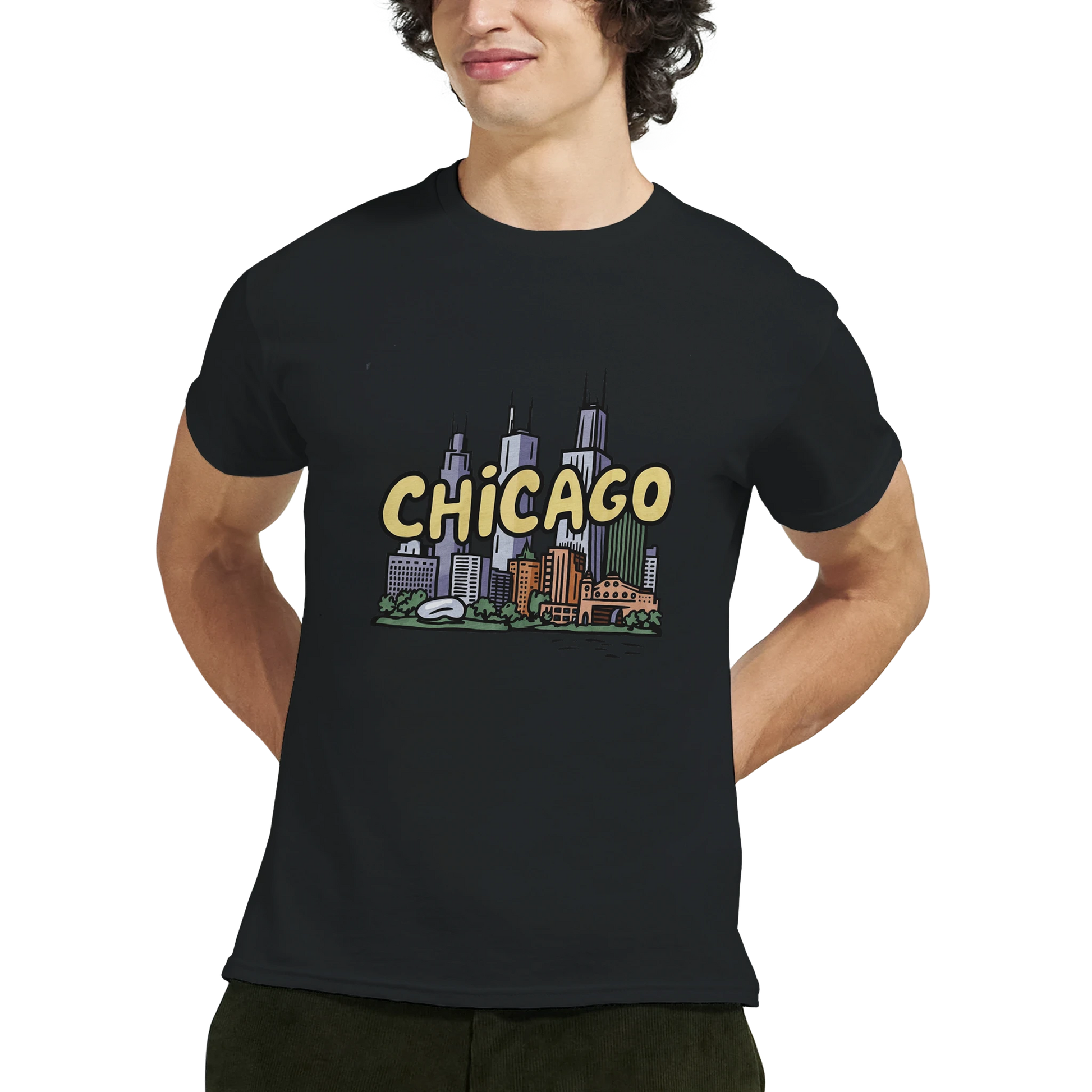 Chicago USA Unisex Travel T-Shirt featuring a man