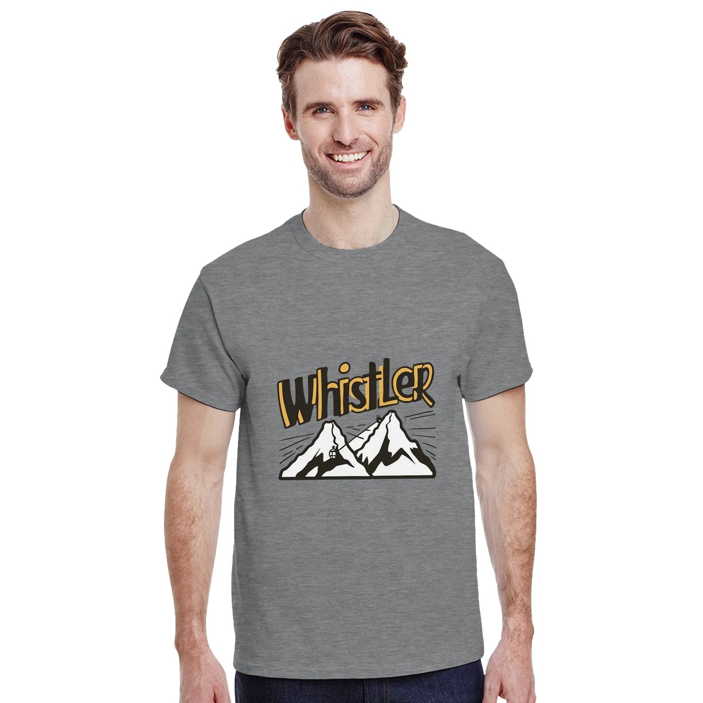 Whistler Canada Unisex Travel T-Shirt featuring a man