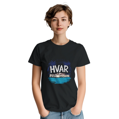 Hvar Croatia Unisex Travel T-Shirt featuring a person