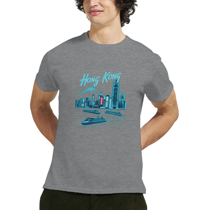 Hong Kong Unisex Travel T-Shirt featuring a man