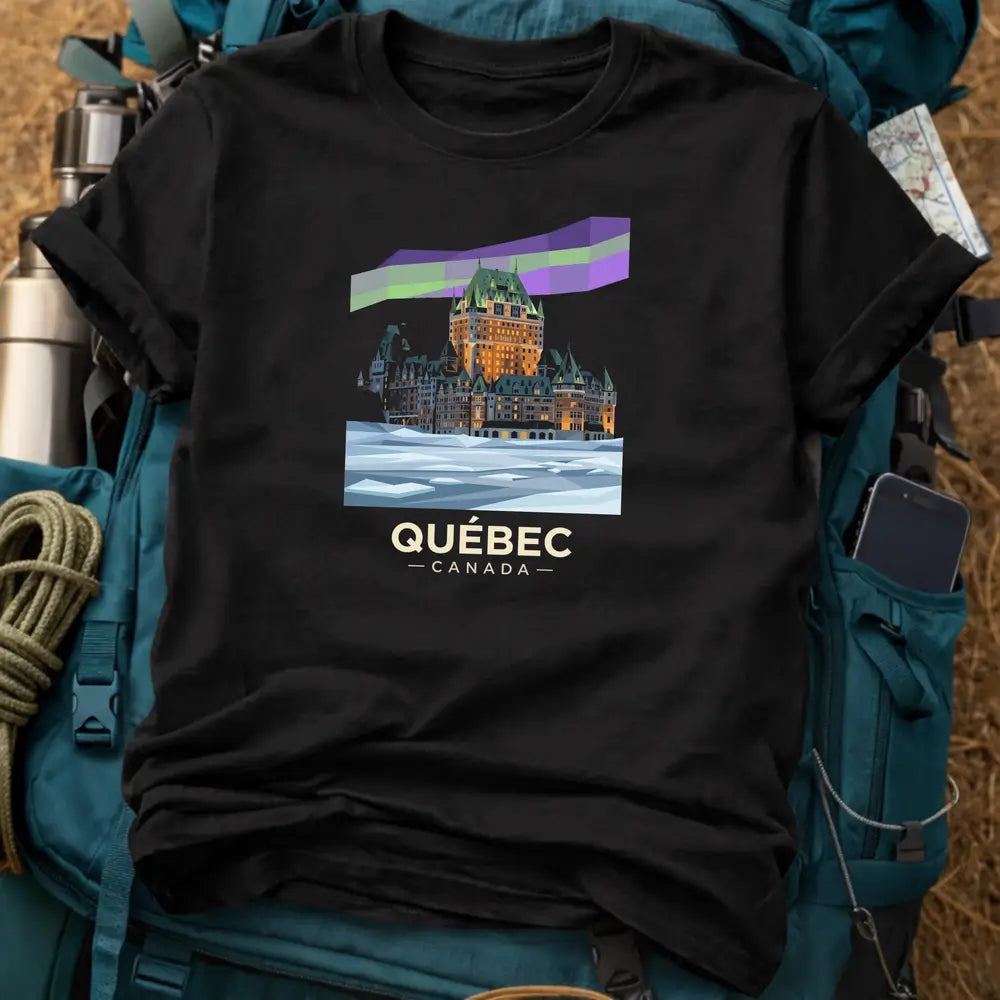 Quebec Canada Northern Lights T-Shirt - Chateau Frontenac Heavyweight Cotton Tee