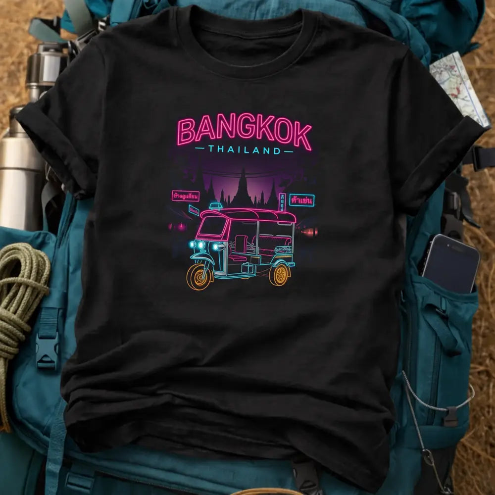 Bangkok Thailand Tuk Tuk Neon T-Shirt - Vaporwave Heavyweight Cotton Tee