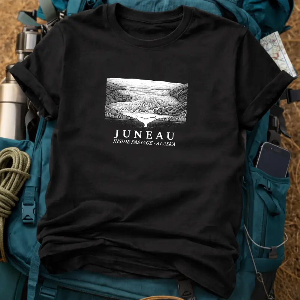 Juneau Alaska T-Shirt – Retro Engraving Mendenhall Glacier & Whale Graphic Tee