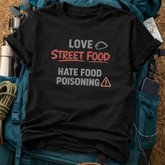 "Love Street Food, Hate Food Poisoning" Funny Traveler Graphic Tee
