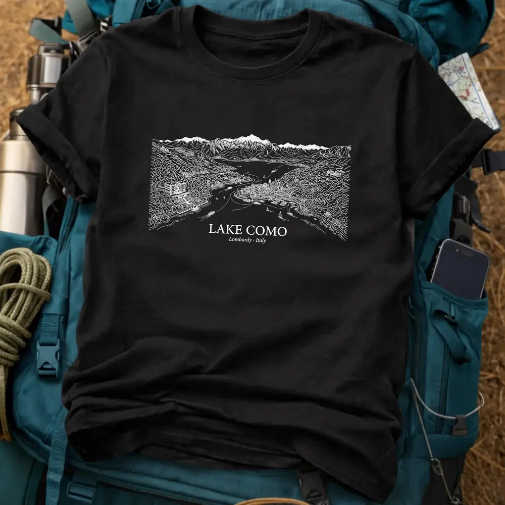 Lake Como Italy Fine Line Graphic T-Shirt