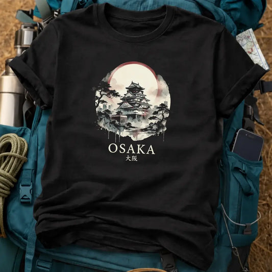 Osaka Castle Watercolor T-Shirt – Moonlit Fortress & Pine Graphic Tee