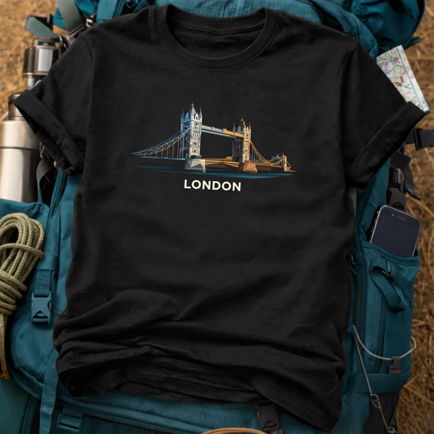 London United Kingdom T-Shirt – Geometric Tower Bridge Low-Poly Graphic Tee