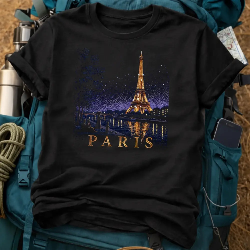 Paris France T-Shirt – Vintage Pointillism Eiffel Tower Graphic Tee