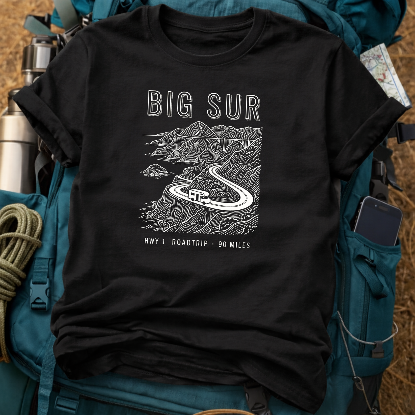 Big Sur California Highway 1 Road Trip Tee - Bixby Bridge Graphic T-Shirt