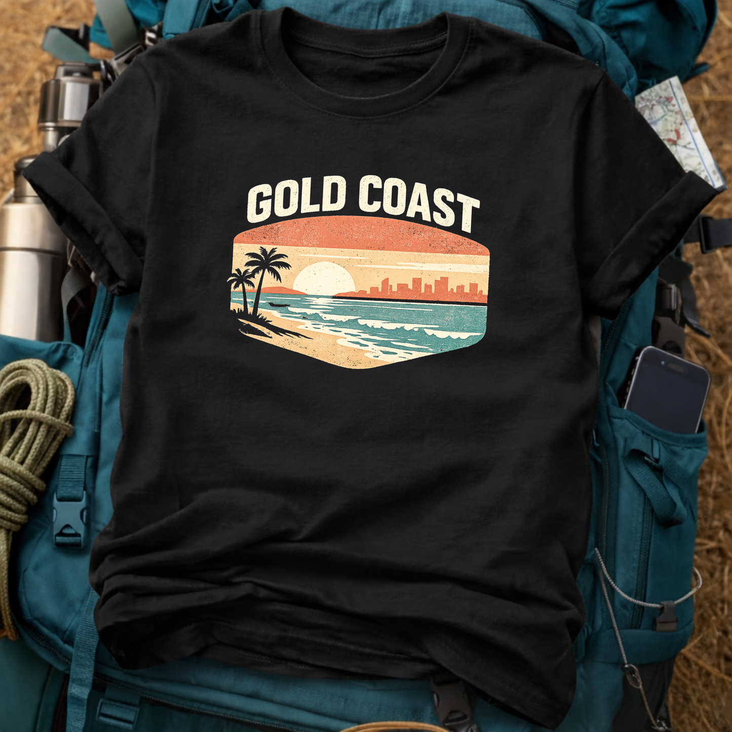 Gold Coast Australia Retro Surf Tee - Vintage Queensland Beach Sunset Graphic T-Shirt