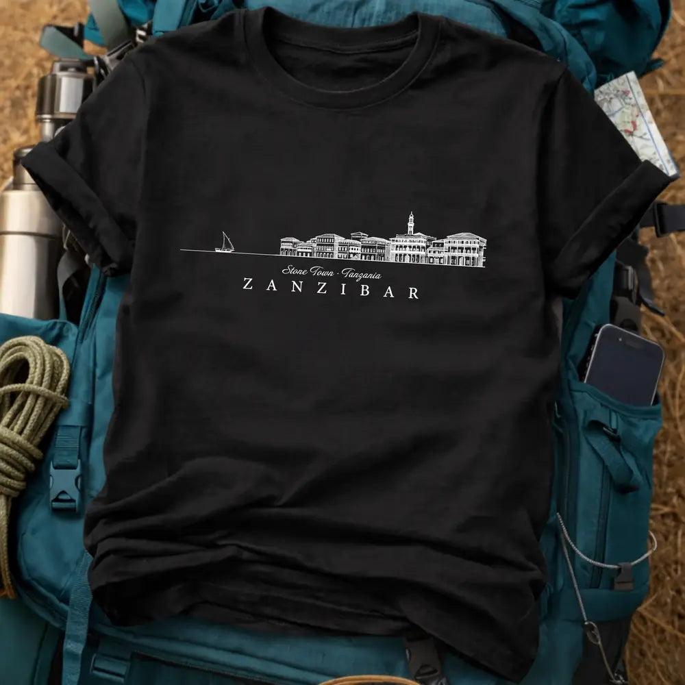 Zanzibar T-Shirt – Minimalist Stone Town Skyline Line Art Graphic Tee
