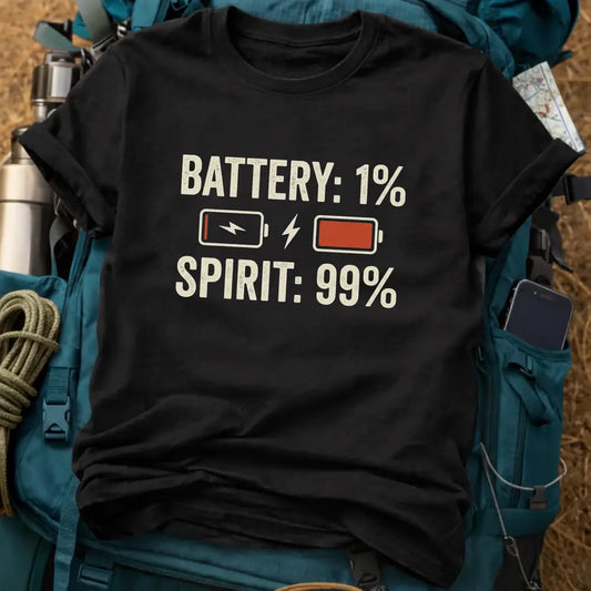 Battery 1% Spirit 99% T-Shirt – Funny Low Battery Travel Graphic Tee