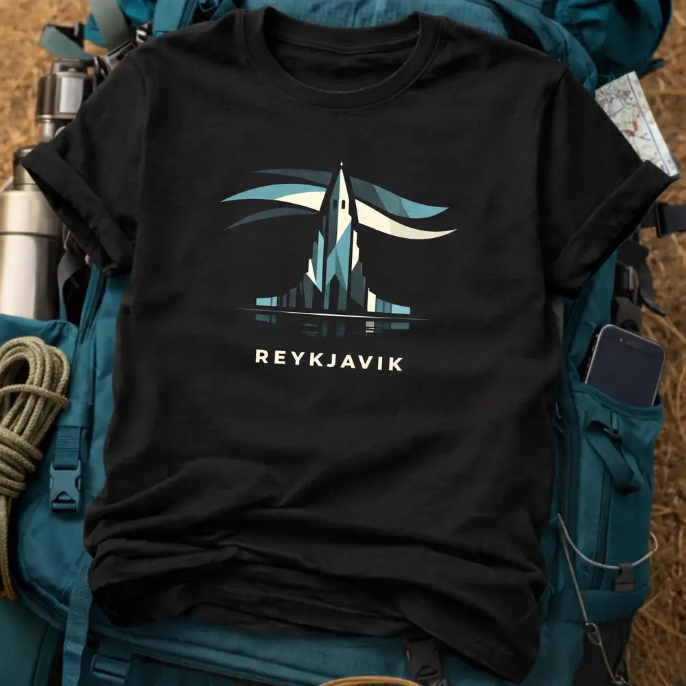 Reykjavik Iceland T-Shirt – Geometric Hallgrímskirkja Cathedral Graphic Tee