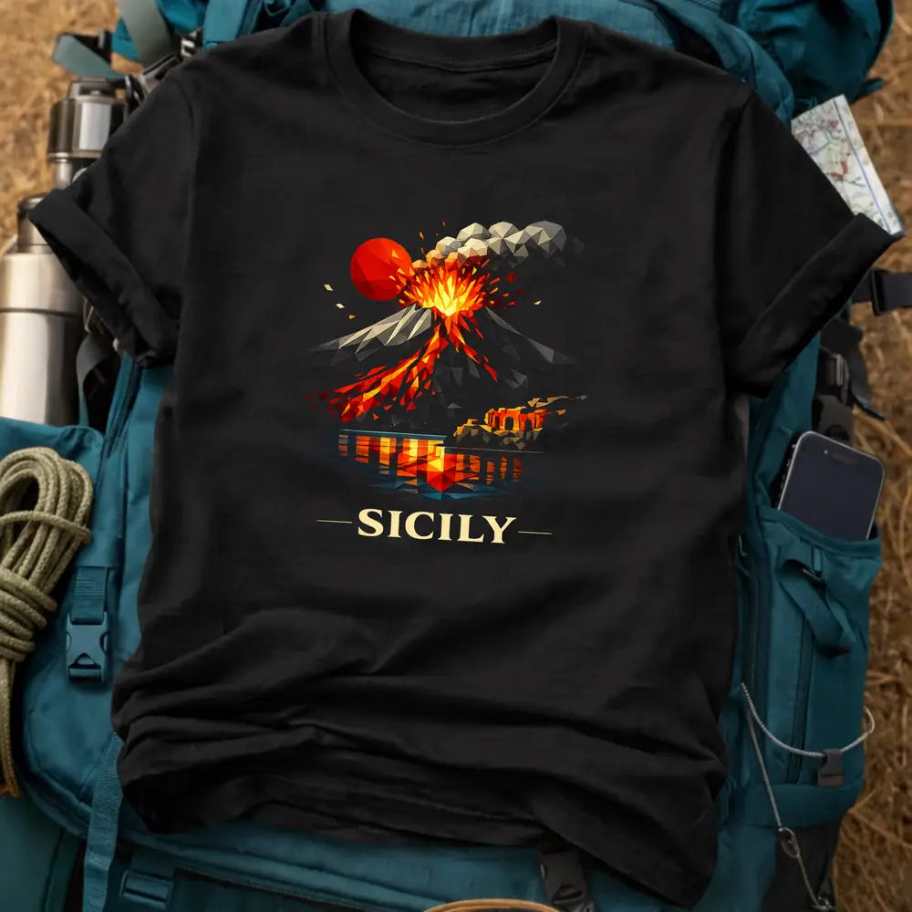 Sicily Italy T-Shirt – Geometric Mount Etna Volcano Low-Poly Graphic Tee