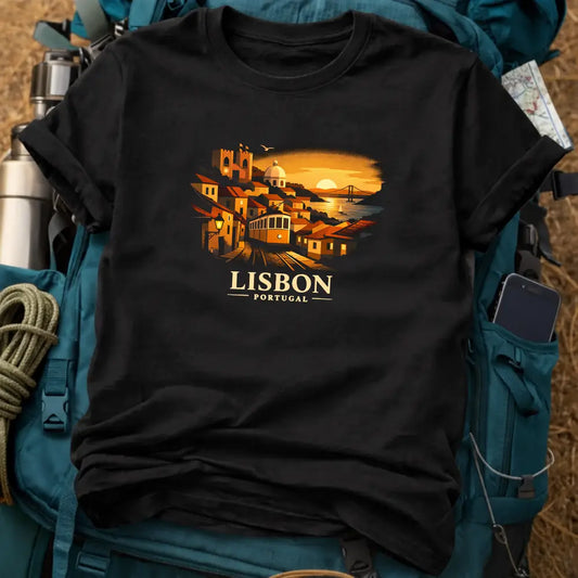 Lisbon Portugal T-Shirt – Retro Hillside Tram Graphic Tee