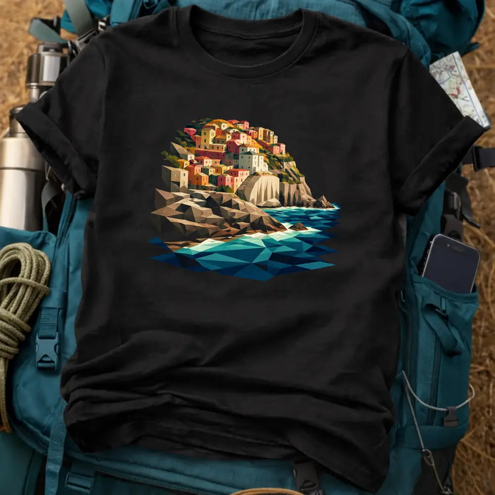 Cinque Terre Italy T-Shirt – Geometric Mosaic Coastline Graphic Tee