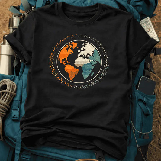 Retro World Map Graphic Tee - Vintage Earth Globe Stipple Art T-Shirt