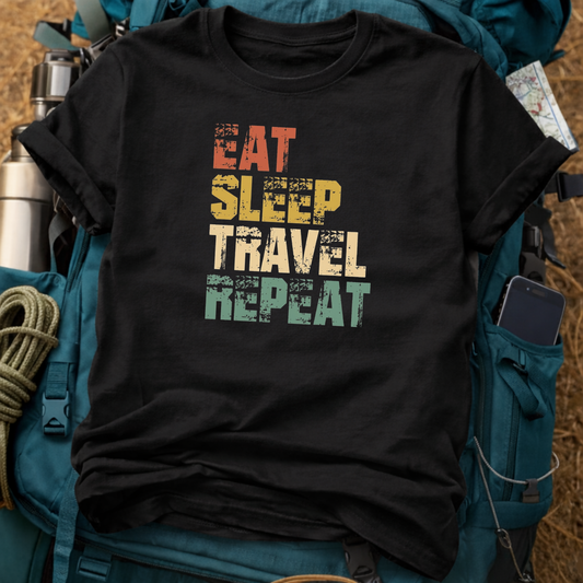 Eat Sleep Travel Repeat - Retro Vintage Distressed T-Shirt