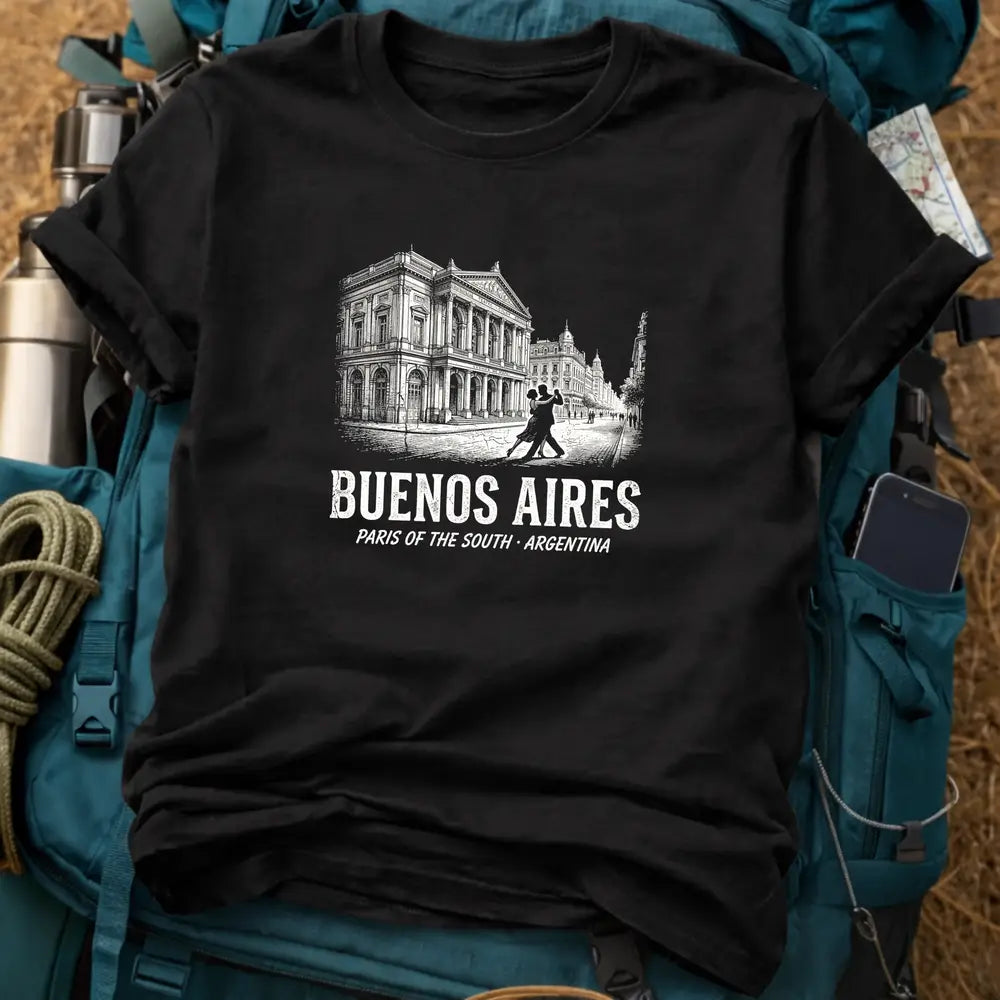 Buenos Aires Argentina T-Shirt – Retro Woodcut Teatro Colón & Tango Graphic Tee
