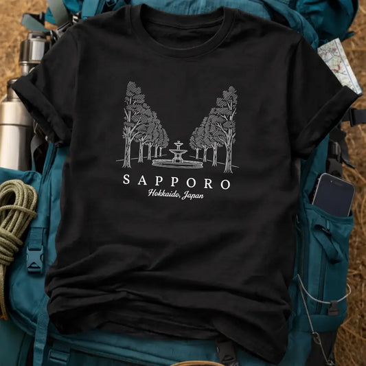 Sapporo Japan T-Shirt – Minimalist White Line Art Graphic Tee