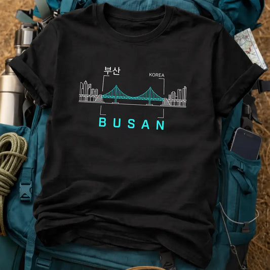 Busan Korea T-Shirt – Minimalist Diamond Bridge Skyline Graphic Tee