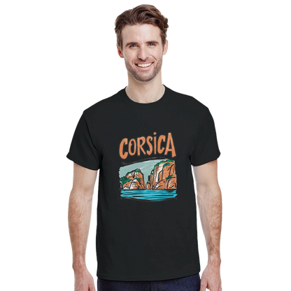 Corsica Unisex Travel T-Shirt featuring a man