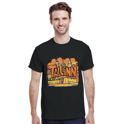 Tallinn Estonia Unisex Travel T-Shirt featuring a man from the front