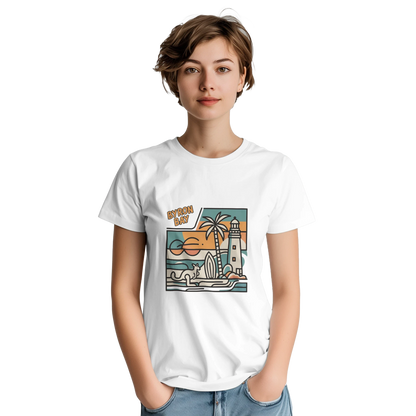 Byron Bay Australia Unisex Travel T-Shirt featuring a person