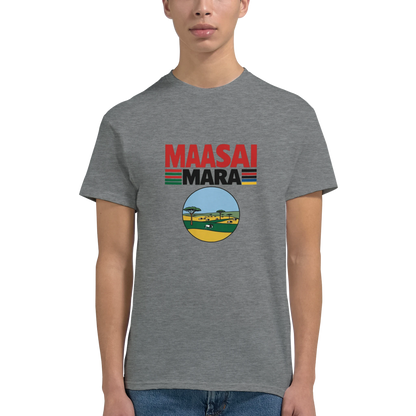 Maasai Mara Unisex Travel T-Shirt featuring a man
