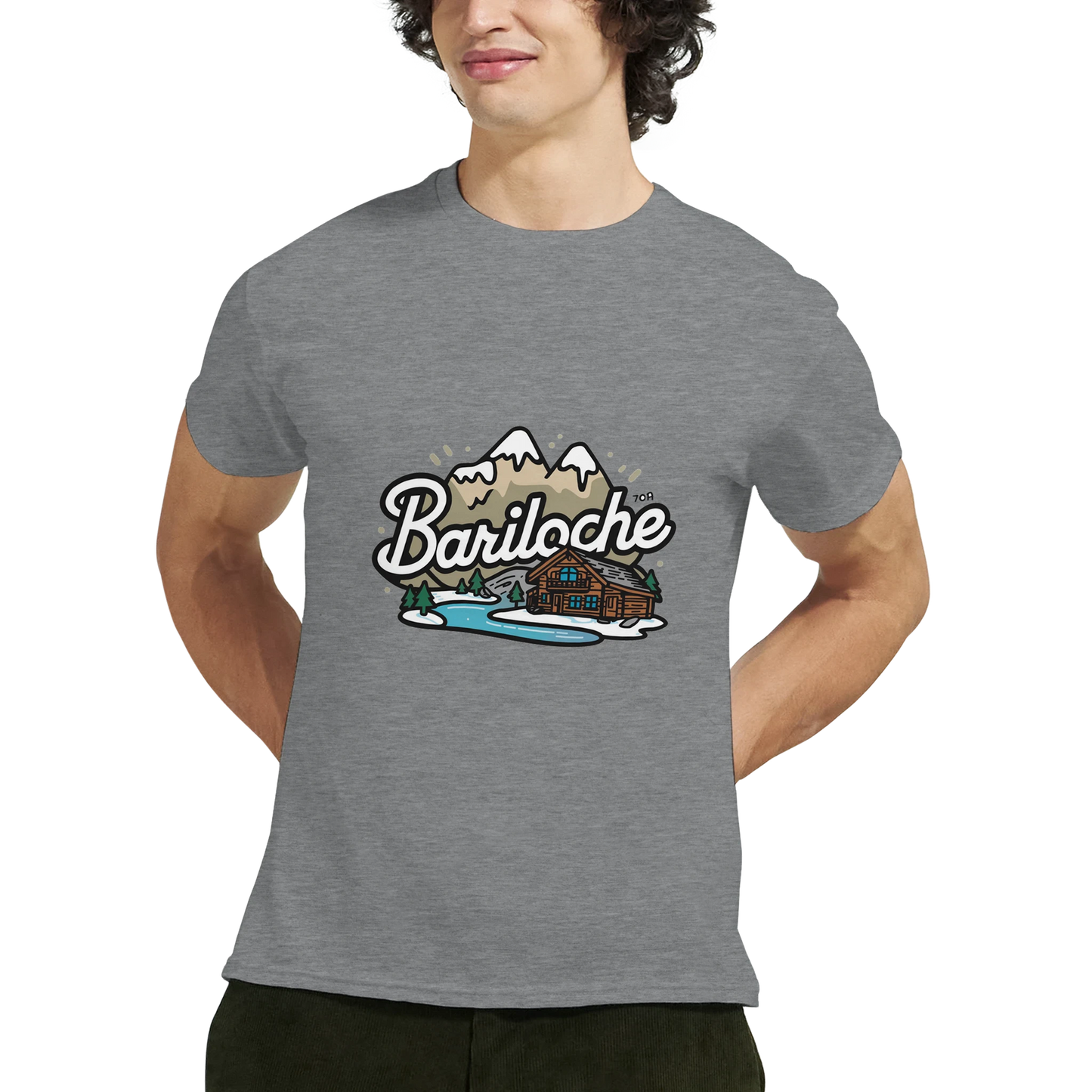 Bariloche Argentina Unisex Travel T-Shirt featuring a man from the front
