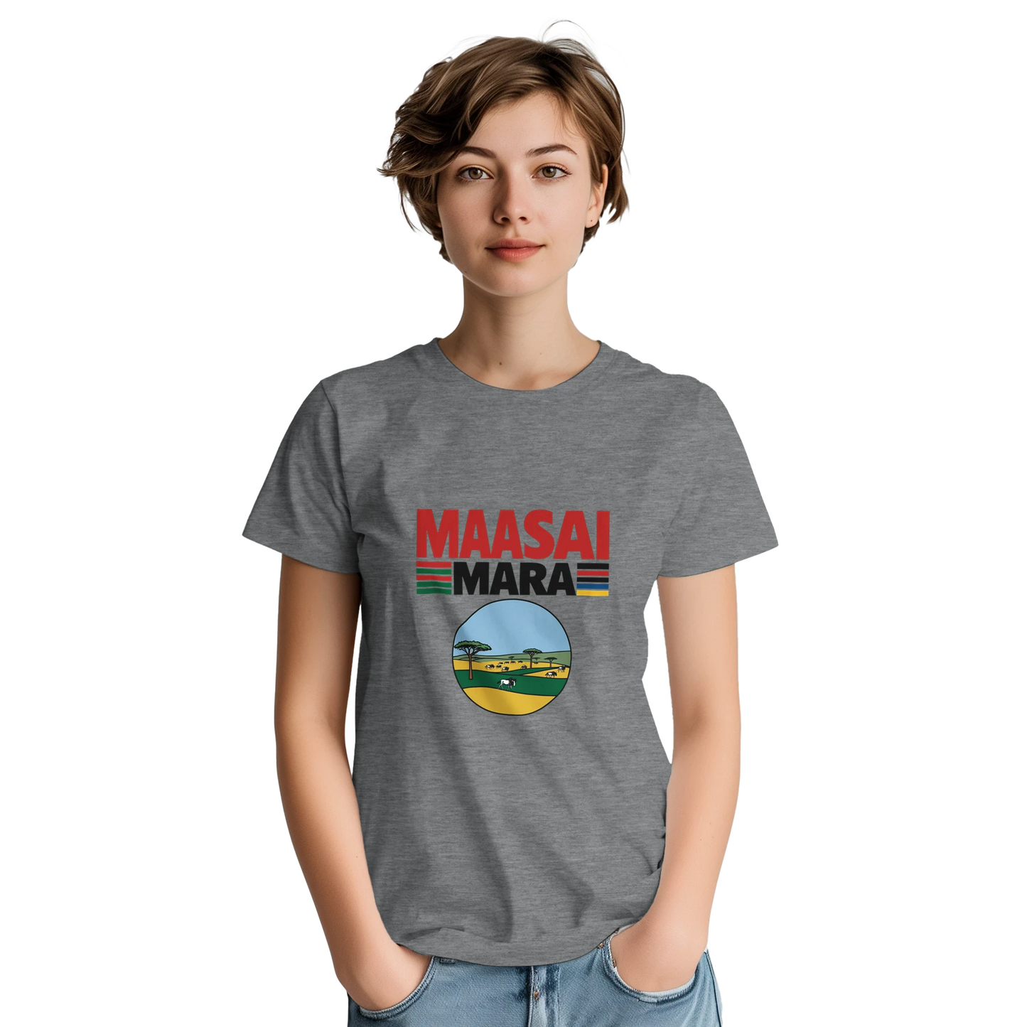 Maasai Mara Unisex Travel T-Shirt featuring a person