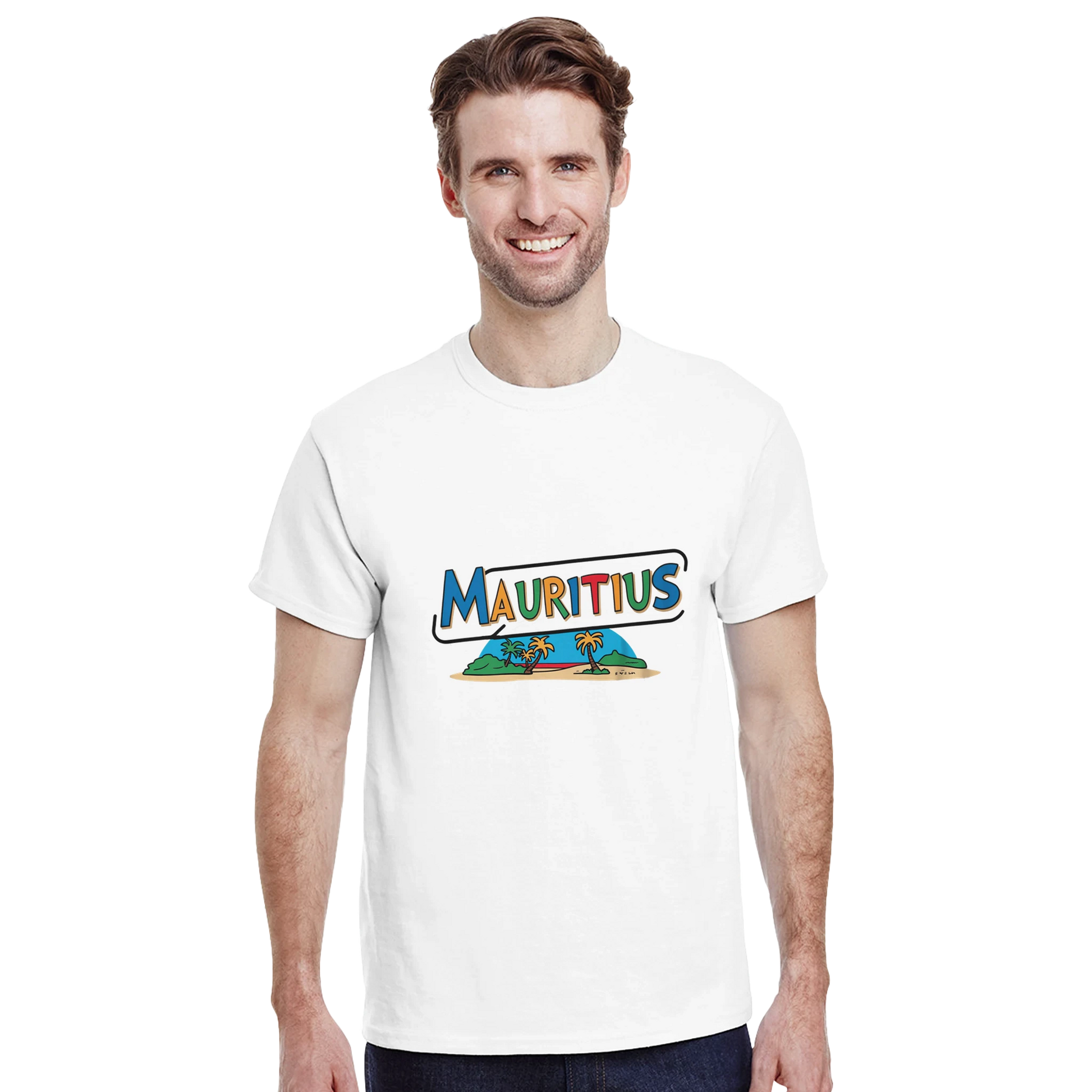 Mauritius Unisex Travel T-Shirt featuring a man