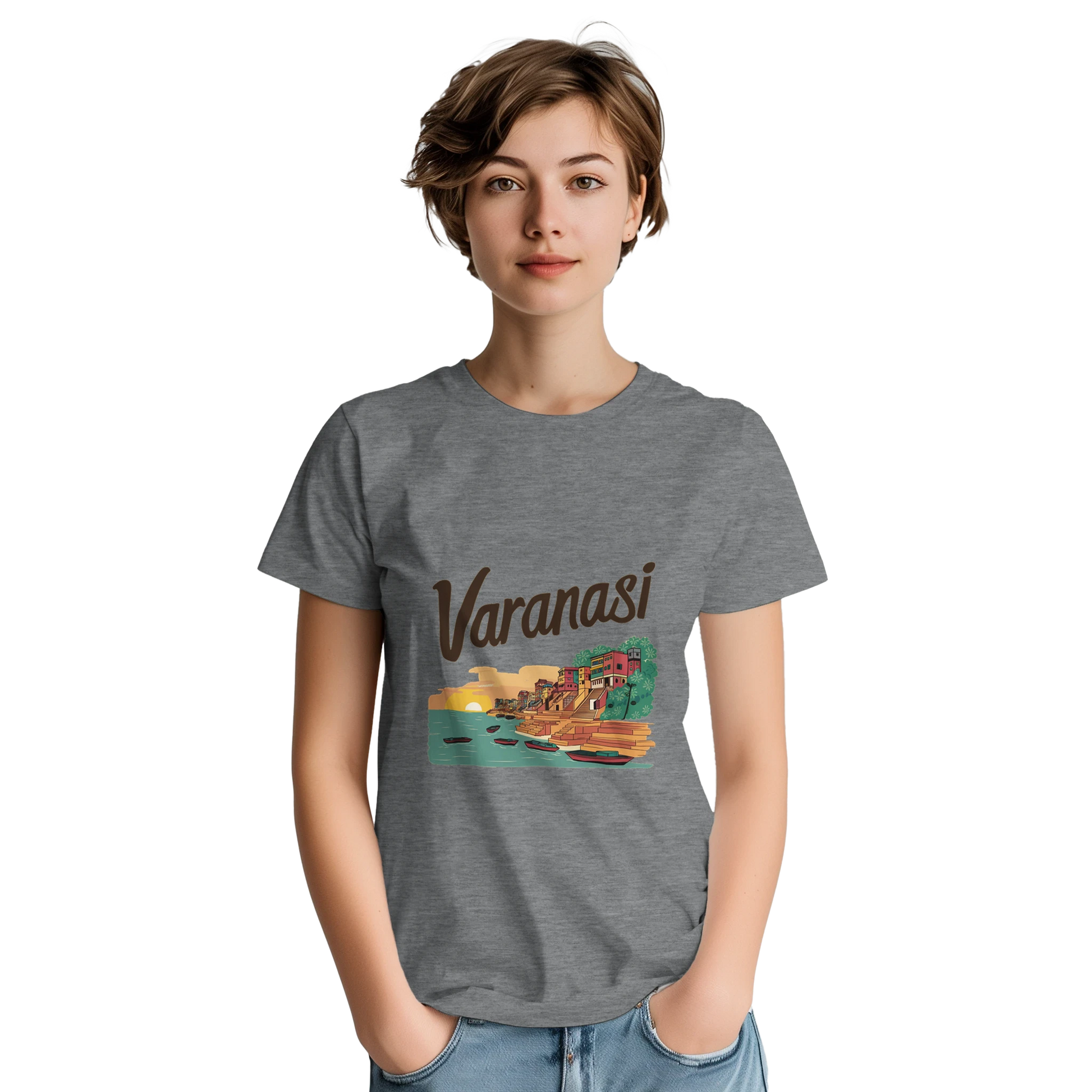 Varanasi India Unisex Travel T-Shirt featuring a person