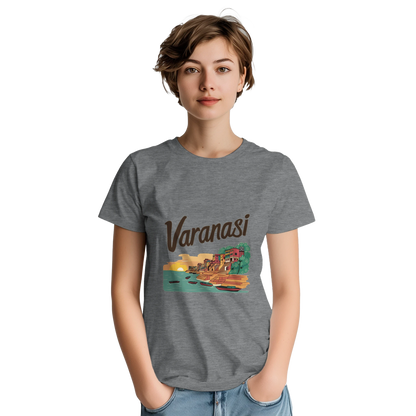 Varanasi India Unisex Travel T-Shirt featuring a person