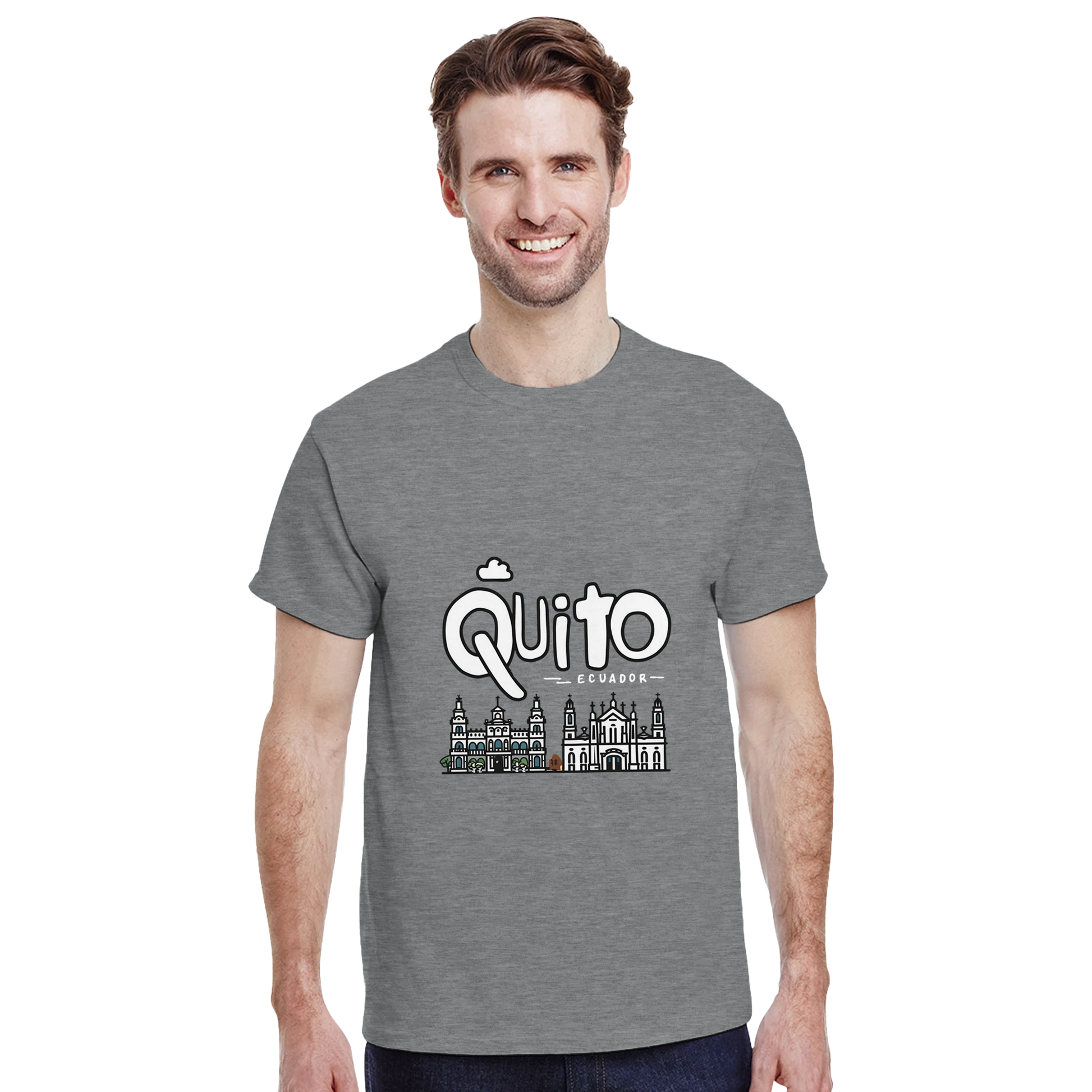Quito Ecuador Unisex Travel T-Shirt featuring a man