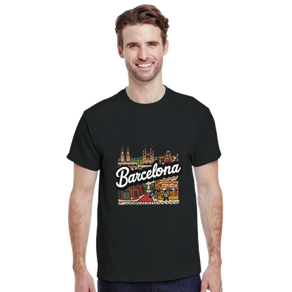 Barcelona Spain Unisex Travel T-Shirt featuring a man