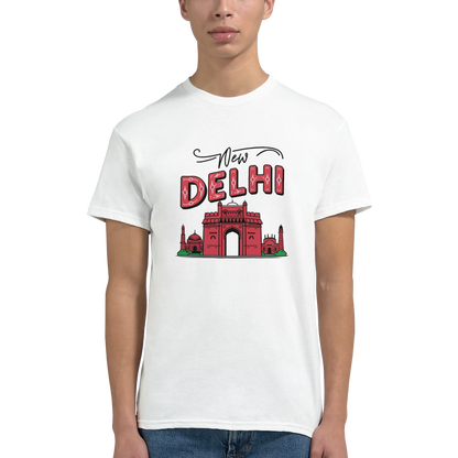 New Delhi India Unisex Travel T-Shirt featuring a man