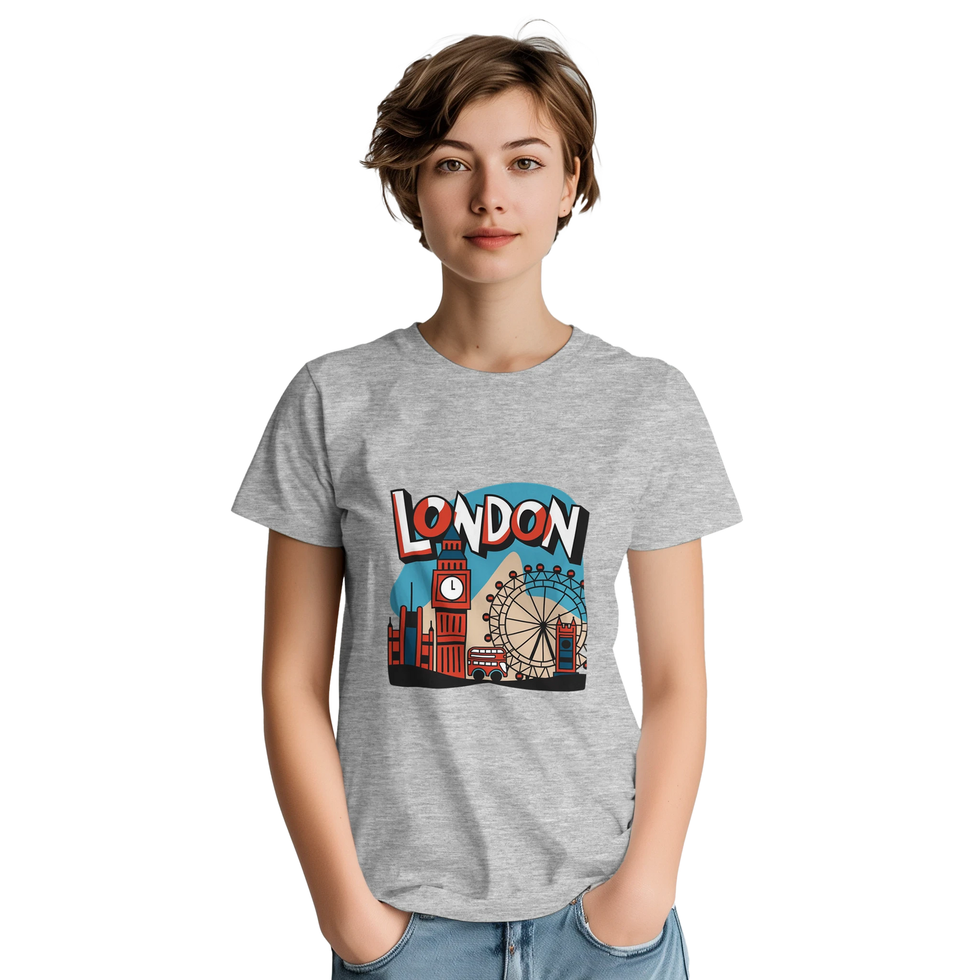 London England Unisex Travel T-Shirt on wooden background with world map, passport, and boarding pass