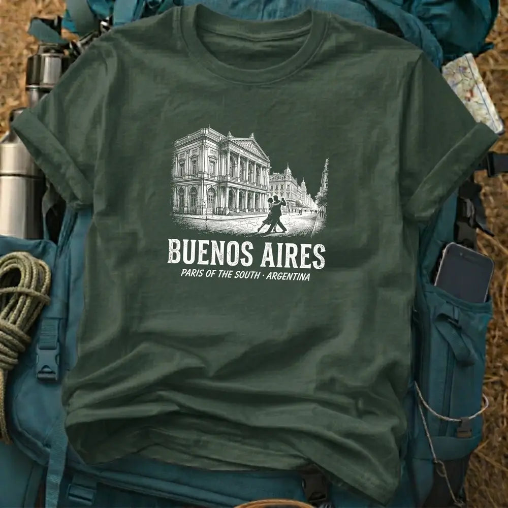 Buenos Aires Argentina T-Shirt – Retro Woodcut Teatro Colón & Tango Graphic Tee