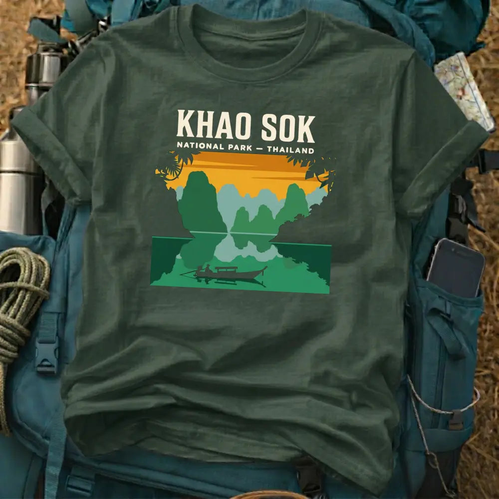 Khao Sok Thailand T-Shirt – Vintage National Park Longtail Boat Graphic Tee