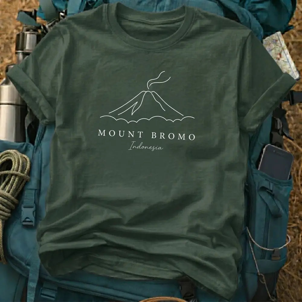 Mount Bromo Indonesia T-Shirt – Minimalist Volcano Continuous Line Art Graphic Tee