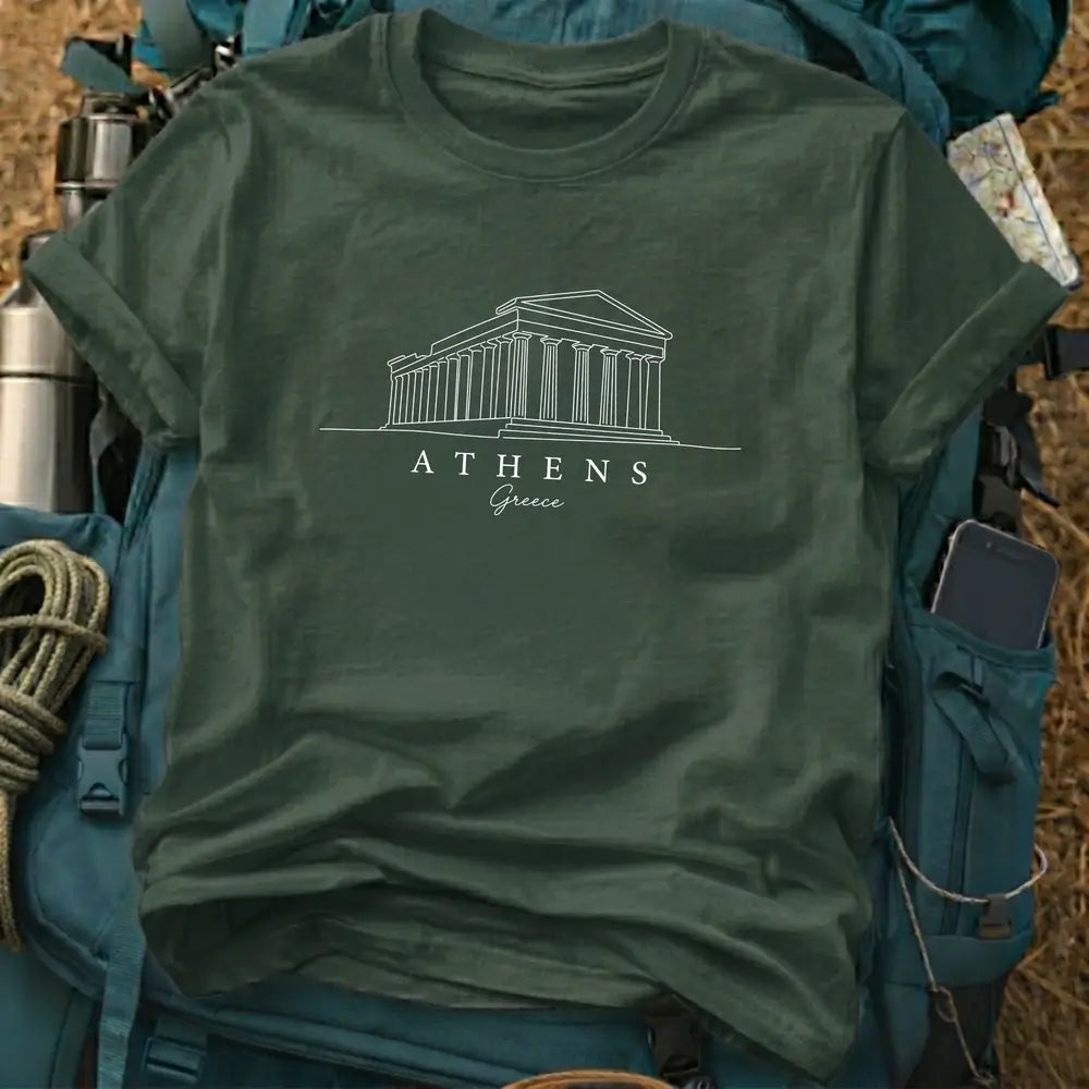 Athens Greece T-Shirt – Minimalist Parthenon Line Art Graphic Tee