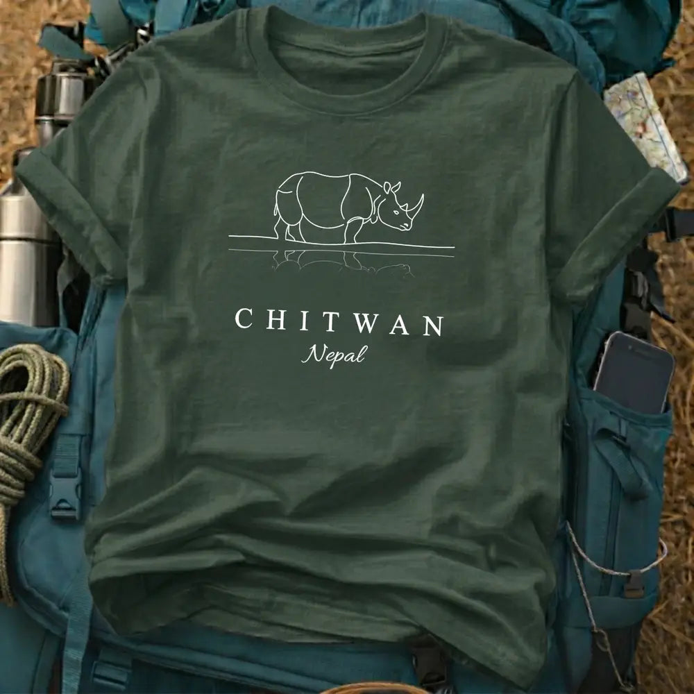 Chitwan Nepal T-Shirt – Minimalist Rhino Continuous Line Art Graphic Tee