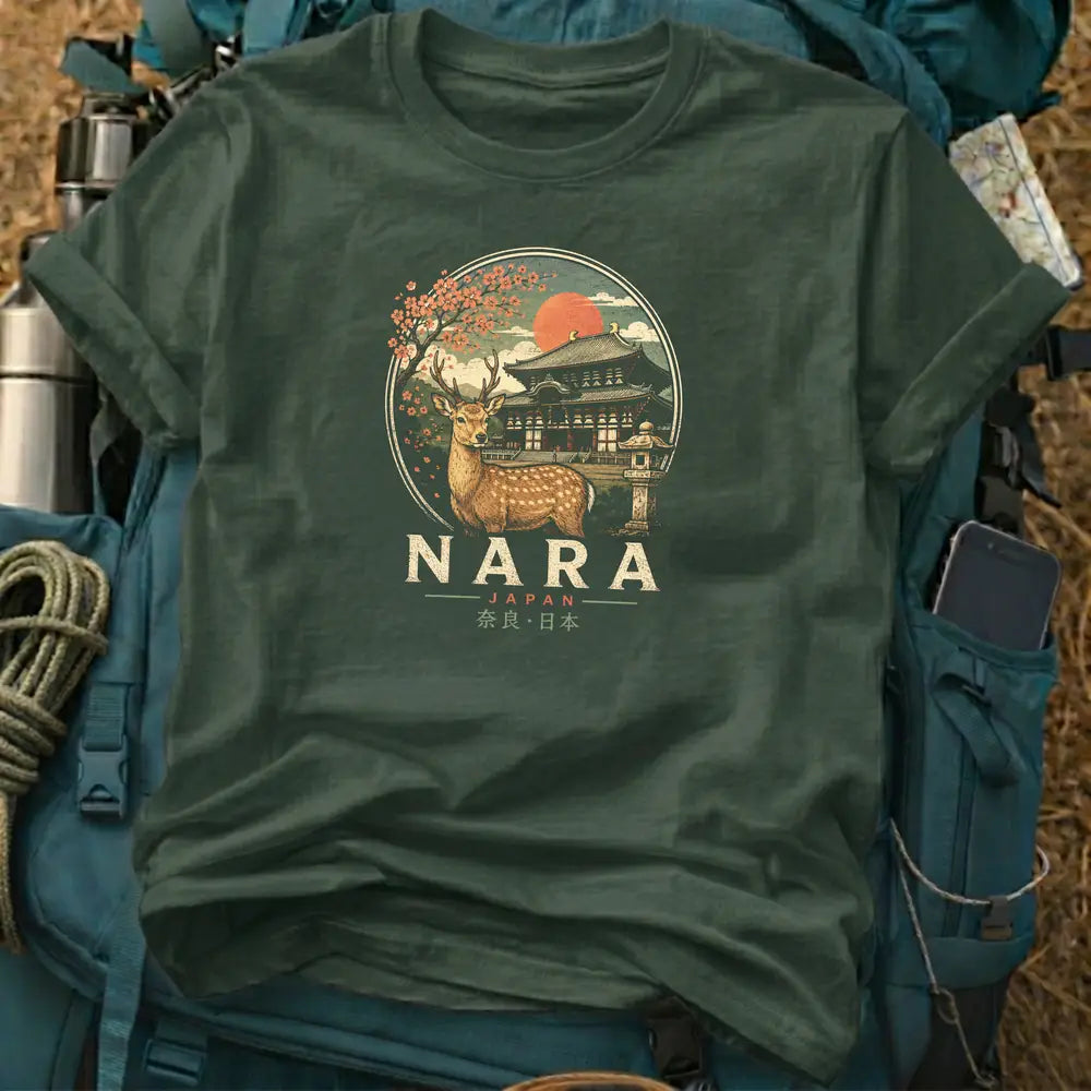 Nara Japan T-Shirt – Retro Woodblock Sika Deer Graphic Tee