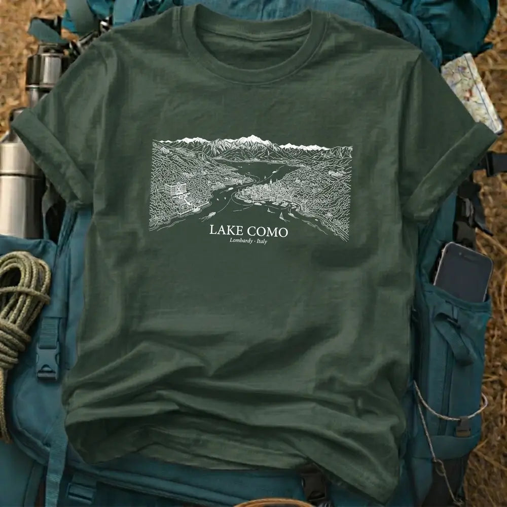 Lake Como Italy Fine Line Graphic T-Shirt