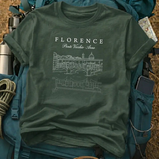 Florence Italy T-Shirt – Minimalist Ponte Vecchio Line Art Graphic Tee